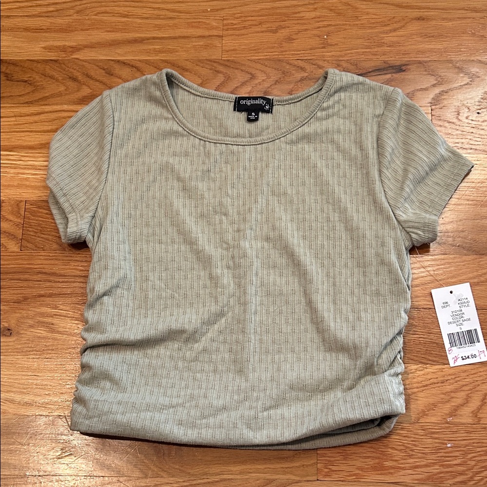 Originality Light Green Ribbed Short Sleeve Tee